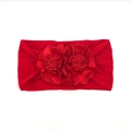 Fascia elastica per neonati con due fiori di stoffa rossa su nastro morbido - Rosso