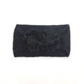 Elastic black baby headband featuring two handcrafted fabric flowers in vintage style - Black