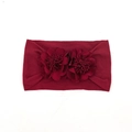 Elastic baby headband with double dark red fabric flowers and soft knit texture - Burgundy
