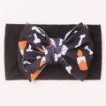 Halloween baby nylon headband with black ribbon bow and festive skeleton print - Black