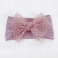 Lilac baby nylon headband with large tulle bow and gold glitter dots for infants - Taro Purple