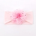 Rosa elastisches Baby-Stirnband aus Nylon mit mehrlagiger Netzblume und Pailletten - Hellrosa