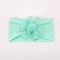 Minzgrünes Baby-Stirnband aus Nylon mit handgefertigter Netzblume und Pailletten - Mintgrün