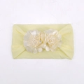 Elastic baby headband in light yellow with decorative layered double fabric flowers - Beige