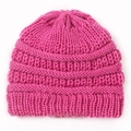 Rose pink thick knit winter beanie hat for kids with ribbed texture and folded brim detail - Rose Red
