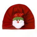 Detail of red infant turban hat with 3D Santa Claus plush doll for Christmas season - Red Santa Claus Style / Red