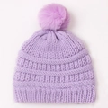 Chunky lavender knit baby winter hat featuring a fluffy matching faux fur pompom detail - Purple