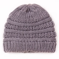Knitted beanie hat for toddlers in smokey purple with ribbed cuff and warm striped texture - Gray