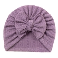 Light purple newborn baby knit hat with a large bow detail and textured jacquard pattern - Taro Purple