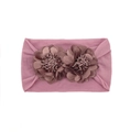 Pink elastic baby headband with handmade fabric flowers and detailed petals decoration - Taro Purple