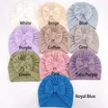 Baby turban hat with bow in ten solid colors including beige, blue and pink - Multicolor
