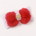 Infant nylon headband with large red faux fur bow and gold sequin snowflake detail - White