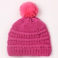 Knitted baby winter hat in vibrant rose pink with a soft faux fur pompom detail - Rose Red