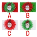 Detail of Christmas baby nylon headbands with layered chiffon flowers and Santa felt appliques - Assorted Christmas Styles