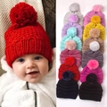 Cozy baby winter knit hat with large pompom detail, available in multiple vibrant colors - 12 Colors Mixed
