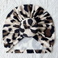 Infant turban hat with leopard print and donut knot detail on soft knit background - One Size / Style E (Light Leopard)