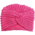 Dettaglio del turbante lavorato a maglia rosa per neonati con nodo e trama a onde - Stile Maglia Intrecciata / Rosso rosa
