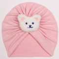 Baby Turban Mütze in Hellrosa mit süßem Bären-Aufnäher für Wärme im Winter - Rosa
