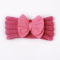 Winter infant nylon headband with dark pink knit texture and large soft light pink bow - Rose Red