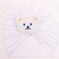 Weiße Baby-Turbanmütze aus Baumwolle mit Teddybär-Aufnäher für warme Wintertage - Weiß