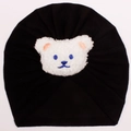 Schwarze Baby-Strickmütze für den Winter mit weißem Bären-Patch und weichem Ohrenschutz - Schwarz