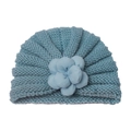 Hellblaue Strickmütze für Babys mit dekorativer 3D-Blume und weicher Rippenstruktur - Blau
