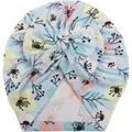 Light blue floral ribbed baby turban hat with a large bow and sweet print design - Light Blue Floral Pattern (B)