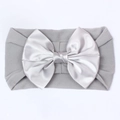 Bandeau élastique large en nylon pour bébé avec un grand nœud en satin gris argent - Gris