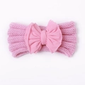 Rosa gestricktes Baby-Stirnband mit großer Stoffschleife für Mädchen im Winter - Rosa