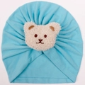 Sky blue infant knot turban hat with a cute 3D plush bear head for autumn and winter - Blue