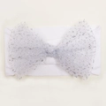 Detail van baby nylon hoofdband met grote zilveren glitter mesh strik voor zuigelingen - Wit
