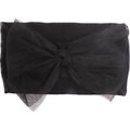 Detailed view of the layered black mesh bow on an elastic nylon baby headband - Black