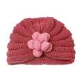 Rosarote gestrickte Baby-Turban-Mütze mit einer großen rosa 3D-Blume für Säuglinge - Altrosa