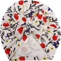 Baby turban hat with colorful floral print and a large bow in soft ribbed cotton fabric - Red Yellow Purple Floral Pattern (F)