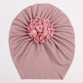 Pink ribbed baby turban with a large silk flower embellishment for newborns and toddlers - Dusky Pink