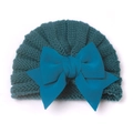 Bonnet turban tricoté en bleu sarcelle foncé pour bébé avec un grand nœud décoratif chic - Bleu Marine