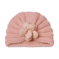 Rosa gestrickte Baby-Turbanmütze mit 3D-Blumendekoration für einen süßen Prinzessinnenstil - Snow Bud