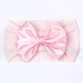 Bandeau élastique en nylon pour bébé orné d'un grand nœud en satin rose brillant - Rose Clair