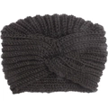Détail d'un bandeau pour bébé en maille côtelée marron foncé avec un élégant nœud croisé - Style Tricot Torsadé / Noir