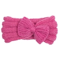 Close-up of rose red knitted baby headband with a large bow and thick wool texture - Rose Red