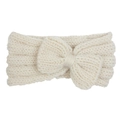 Detail of cream white cable knit baby headband featuring a soft bow texture and elastic fabric - Beige