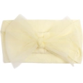 Detail of light yellow baby headband with soft elastic fabric and oversized tulle bow - Beige