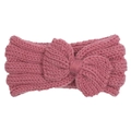 Close-up of pink knitted baby headband featuring ribbed texture and a soft bow detail - Dusky Pink