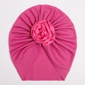 Rose pink ribbed infant turban hat with a large 3D handmade floral decorative flower - Fuschia