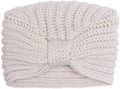 Detail of ivory ribbed knit turban hat featuring a decorative center knot and texture - White
