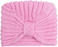 Detailed view of pink knitted baby turban hat with a thick weave and central knot design - Pink