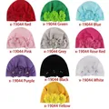 Soft cotton baby turban hats with chiffon flowers and pearls in 10 assorted colors - 10 Color Mixed