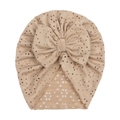 Baby-Hohlnetz-Knotenhut in Beige mit einer großen Schleife für kleine Mädchen - Kaffeebraun