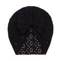 Schwarze Baby Turban Mütze aus Lochstickerei mit großer Schleife für kleine Mädchen - Schwarz