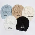 Breathable baby bow turban hats in blue, coffee, beige, white, and black colors - Mixed 4 Colors